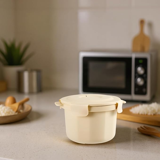 1.3 L Microwave Rice Cooker With Lid Low Sugar Steamer Pot Pp Portable Easy Clean Home Office Travel (Light Yellow)