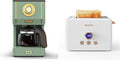 Amaste Retro Coffee Maker &amp Toaster Set- Matcha Green &amp Elegant White with Rose Gold
