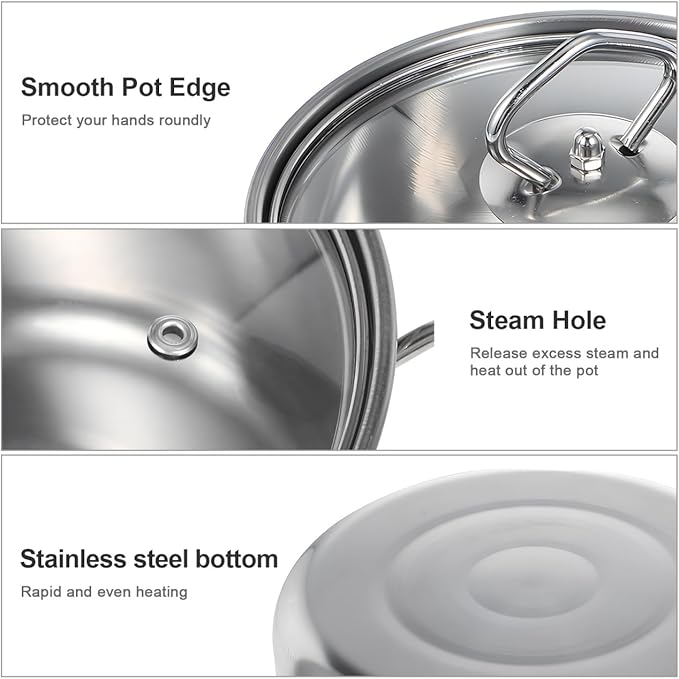 Kichvoe 5 Sets Stainless Steel Stock Pots Set with Glass Lids - Induction Cookware for Kitchen Use - Double Handle Soup Pots