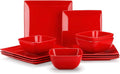 vancasso Soho Dinnerware Sets 12 Pieces Red Stoneware Square Place Setting Dinner Plate Plates and Bowls Sets Dishes Service for 4