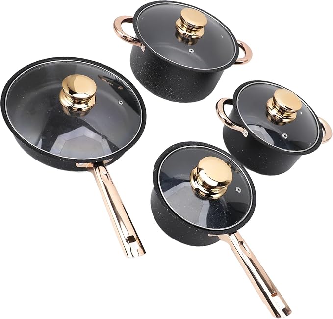 Stainless Steel Cookware Set with Maifan Stone Coating Stick Pots Pans Set 10 Piece Nonstick Cookware Set with Glass Lids Even Heat Distribution for Frying