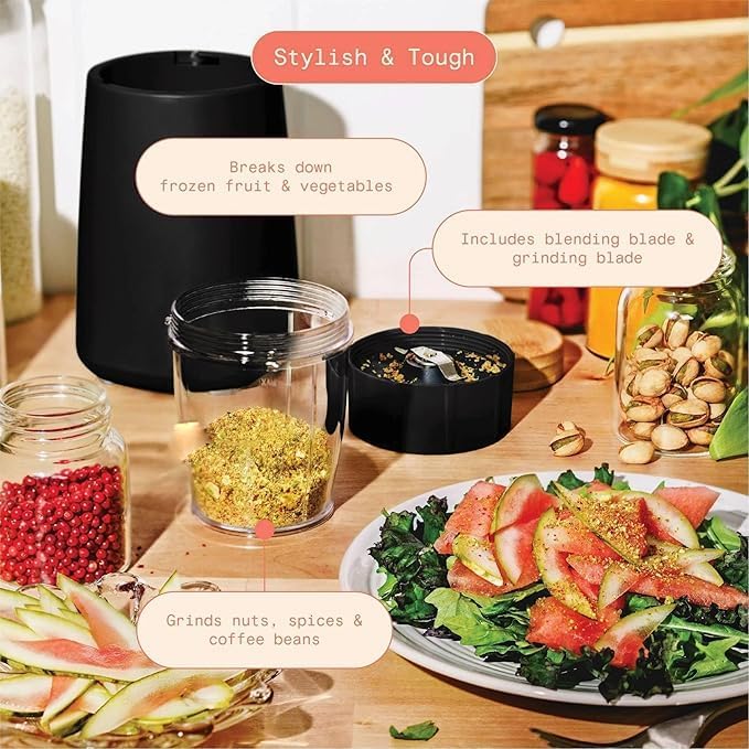 Personal Blender 12-Piece Set 240W Power BPA-Free Dishwasher Safe with Travel Cup and Grinding Blade (Black Sesame)