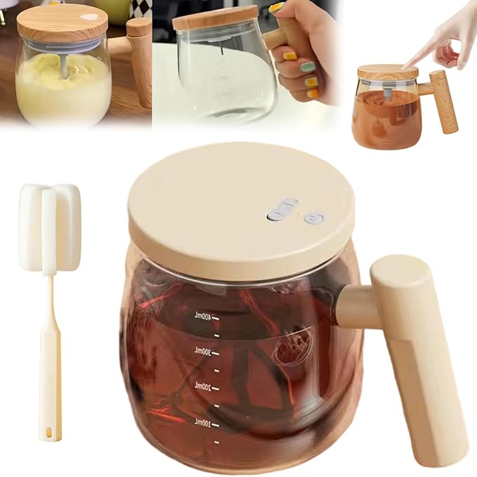 2026 New Self-Stirring Mug Self Stirring Coffee Mug 400ml 7000 Rpm Electric Mixer Cup Heat-Protection Glass Automatic Coffee Blender with Lid for CoffeeMilkCocoa and Other Beverages (Khaki)