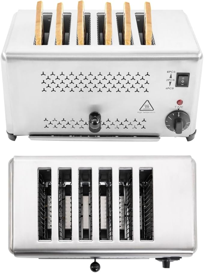 6 Slice ToasterRetro Stainless Steel Toater with Removable Crumb TrayRetro Stainless Steel Toater with 3 ModeCountertop Kitchen Small Appliances for Families Bakeries Restaurants