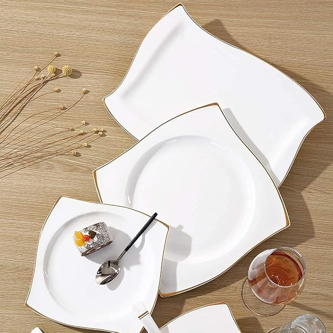 Dinnerware Set Dinner Party Tableware Service Set Ceramics Dinnerware Set with 48-Piece Bowl/Dish/Soup Pot/Spoon|Bone China Dinner Sets Gold Pattern Porcelain Combination Se