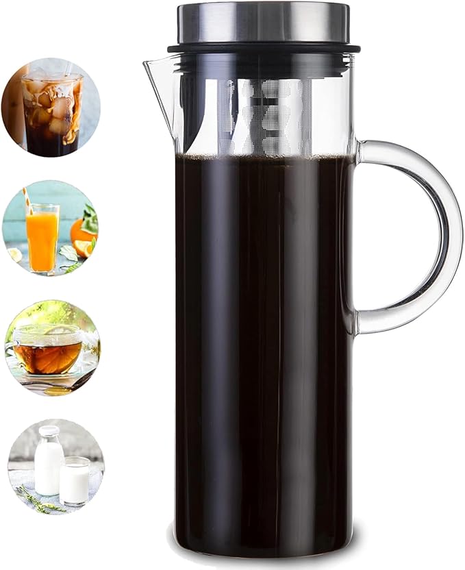 Deluxe Cold Brew Coffee Maker with Removable Stainless Steel Filter (Stainless Steel 44oz/1300ml/1.4QT)