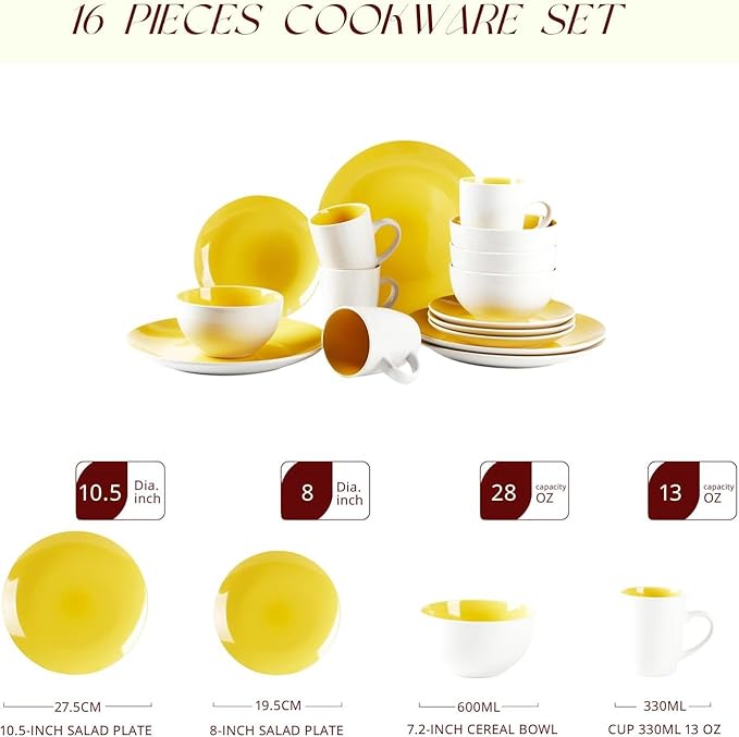 Stoneware Coupe 16pc Dinnerware Set Outside White + Inside Yellow