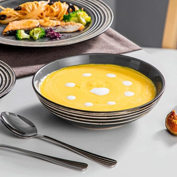 Kitchen Plates 16 Piece Stoneware Dinnerware Set with Dinner Dessert Plate Cereal Pasta Bowl Service