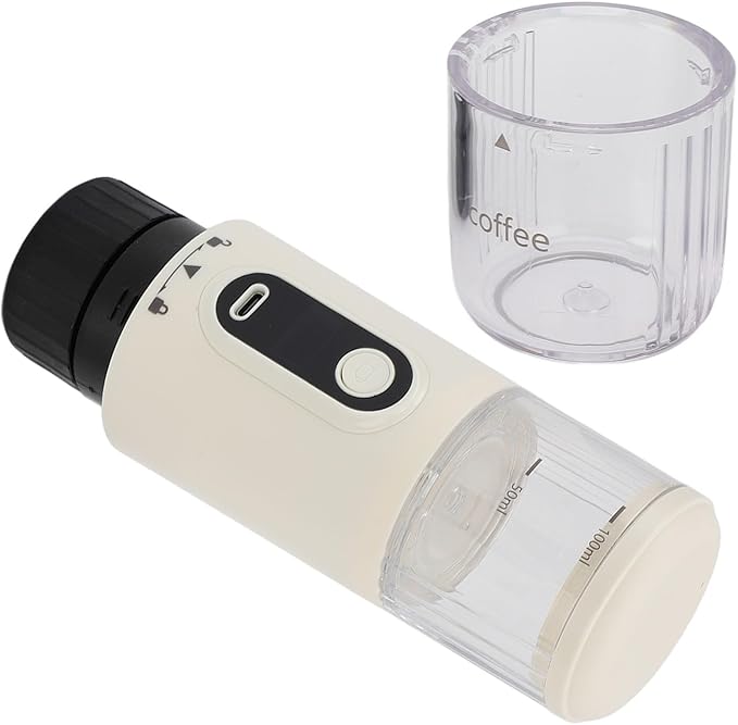 Portable Coffee Maker Self Heating Type C Rechargeable Handheld Capsule Coffee Maker Machine Ground Coffee Capsules 100ml Stable Pressure 2500mAh Battery (Beige)