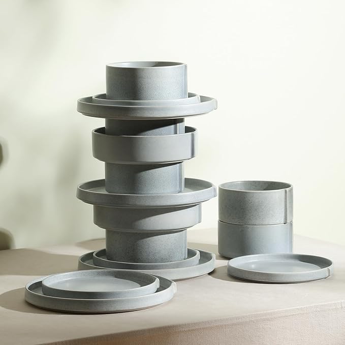 Stone Lain Bao 12-Piece Dinnerware Set Stoneware Blue-Grey