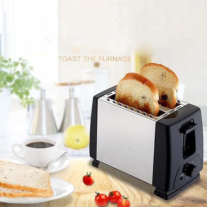 2 Slice Slim Toaster Compact Stainless Steel Bread Toaster with Automatic Popup Wide Slots and Crumb Tray for Home Kitchen Breakfast Use
