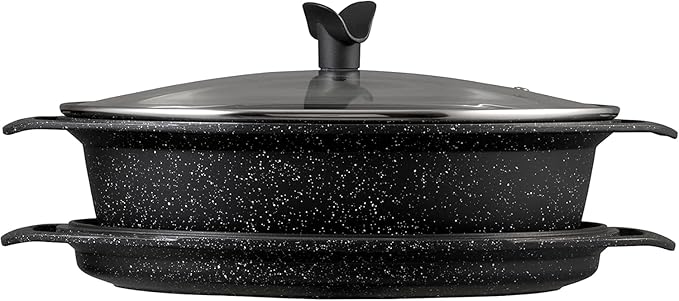 Pradel Excellence - PCUI001014 - Premium Cast Aluminium Casserole Ø36cm Glass Lid - Stone-Effect Non-Stick Coating - Removable Handle - All Heat Source Black and White