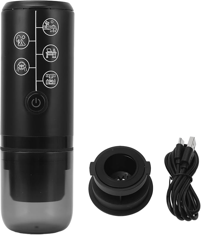 Portable Electric Coffee Machine Cordless Rechargeable 17 Bar Pressure Capsule Coffee Maker for Outdoor Home (Black)