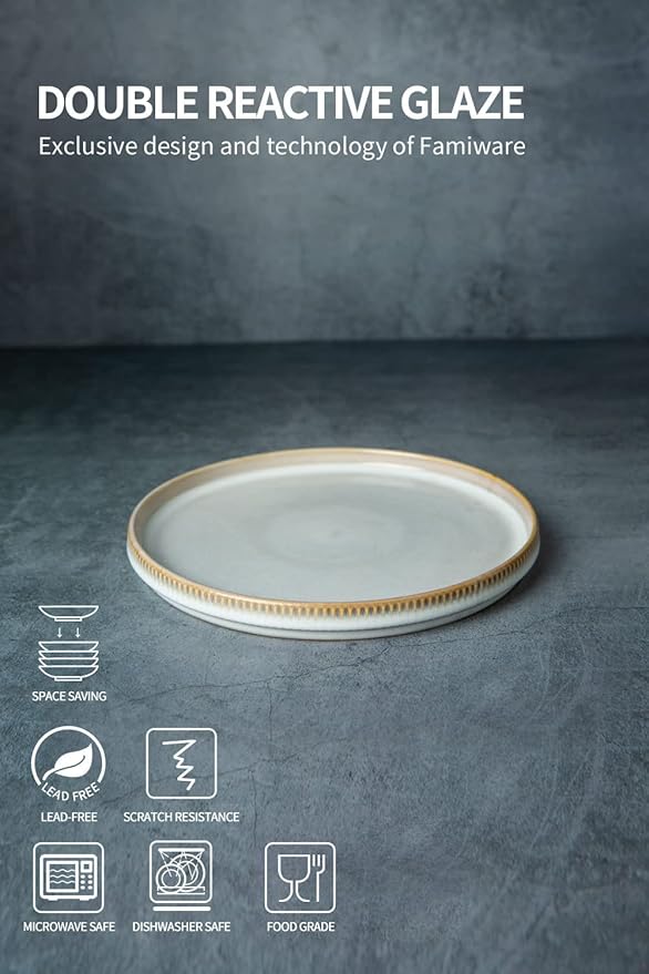 famiware 8.25 Paste Bowl Set (4 Piece) and 10 Dinner Plates for 6 - Cappuccino White