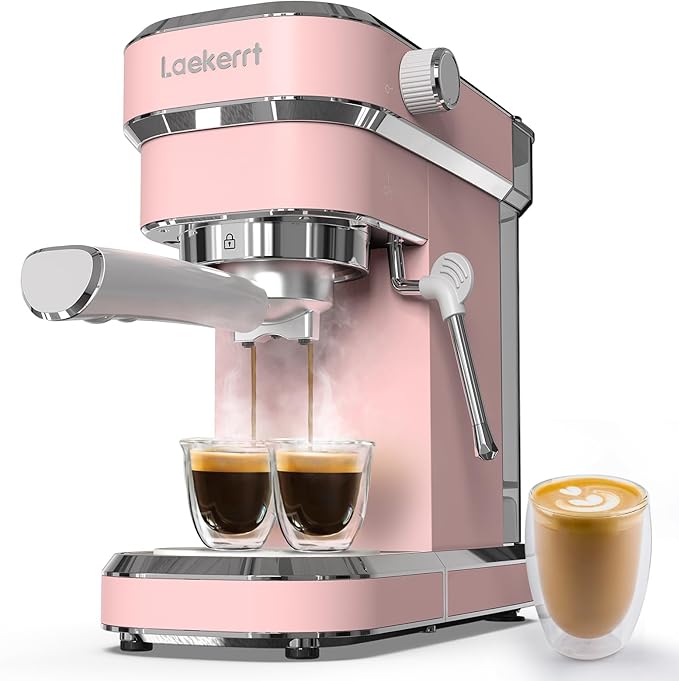 Laekerrt Professional Espresso Machine 20 Bar Espresso Maker with Milk Frother Steam Wand Stainless Steel Home Coffee Machines for Cappuccino and Latte Gift for Women Wife Daughter or Mom Pink