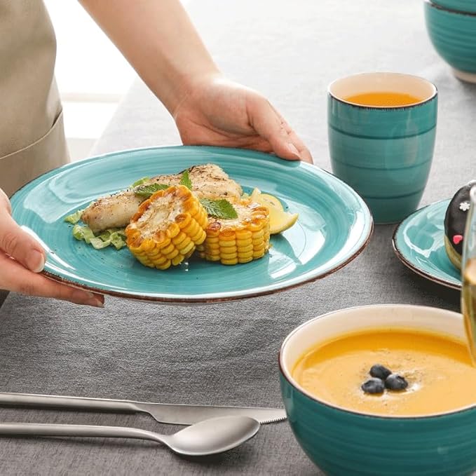 16-Pieces Porcelain Dinnerware Set Vintage Ceramic Plate Set with Dinner Plate Dessert Plate Bowl Mug Set