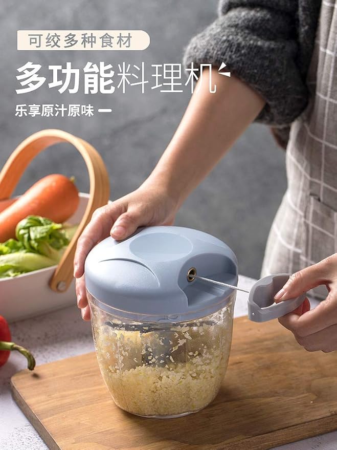 Multi-functional chopper drawstring hand blender household minced garlic puree supplement 900ml (pink)