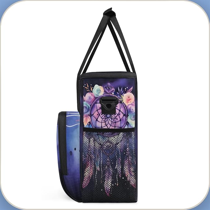Dream Catcher Coffee Maker Carrying Bag Purple Florals Travel Storage Bag Compatible with K-Mini or K-Mini Plus Single Serve Coffee Brewer Carrying Case with Multiple Pockets &amp Shoulder Strap