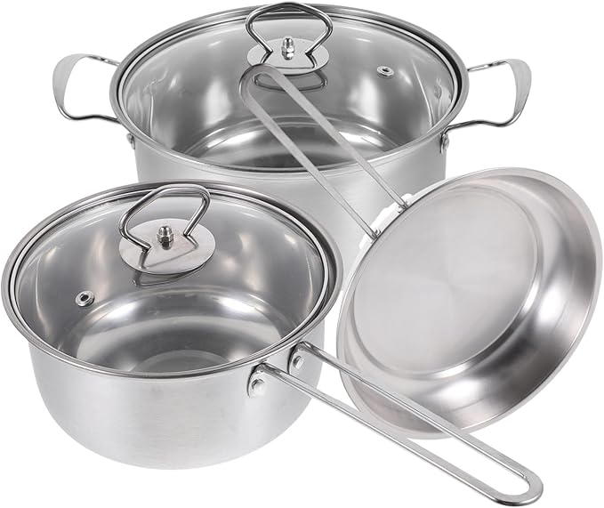 Uonlytech Stainless Steel Cookware Set Pots and Pans Comfortable Handles Soup Pot Frying Pan Even Heating Easy Cleaning