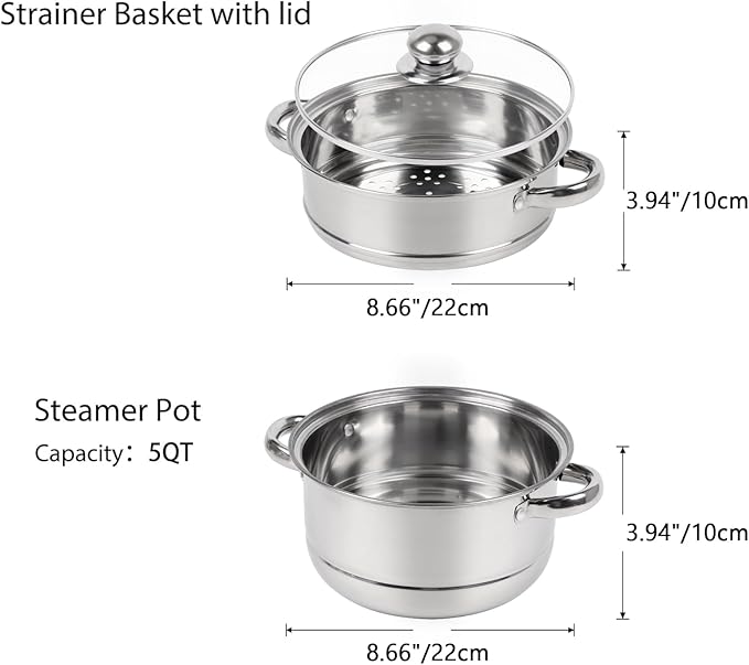 Pots and Pans Set Stainless Steel Cookware Set 7 Piece Induction Ready Kitchen Cooking Set Includes Saucepans Stockpot Steamer &amp Strainer Basket Glass Lids Dishwasher &amp Oven Safe 500F