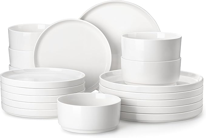 MALACASA 18 Pieces Porcelain Dinnerware Set Bundles 10 Large Pasta Bowls 56 OZ White Set of 4
