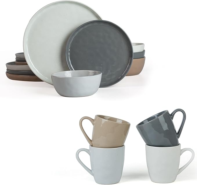 Famiware Mars Plates and Bowls Set for 4 4-Piece 14 oz Coffee Mug 16-Piece Stoneware Dinnerware Sets Multi-color