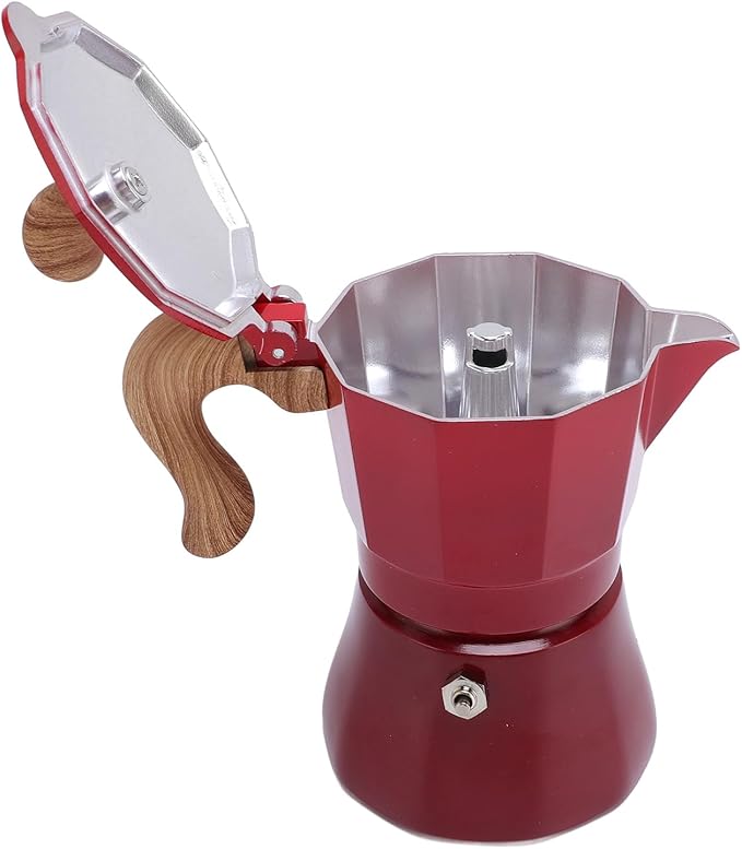 JTLB Italian Coffee Maker 150ml Single Valve Coffee Pot with Coffee Distributor Spoon Paper Filter 3 Cups (Gradient Red)