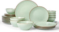 Famiware Venus Plates and Bowls Sets 24 Pieces Stoneware Speckled Dinnerware Dishes Set for 8 Light Green - Microwave &amp Dishwasher Safe Modern Minimalist for Everyday Meals &amp Formal Dining