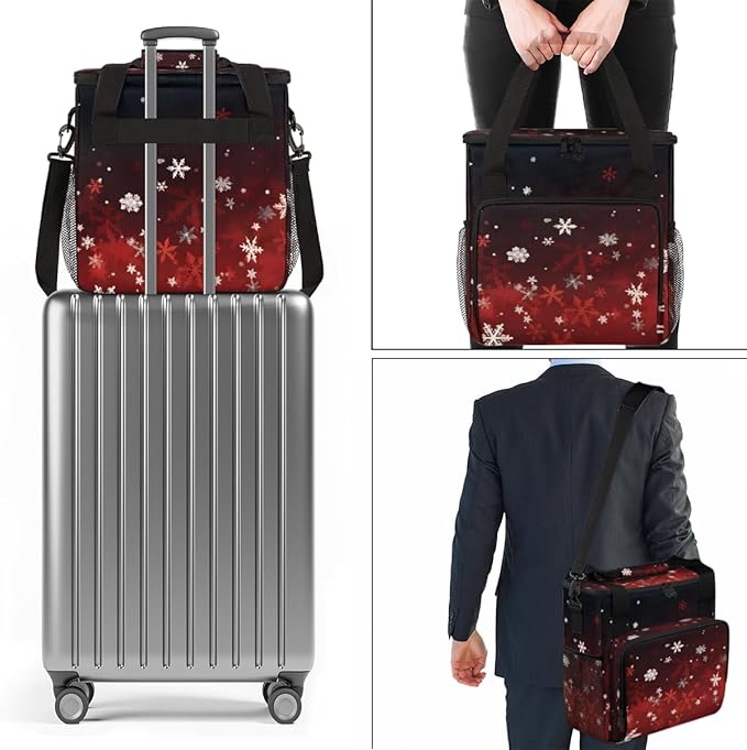 Xmas Snowflakes Coffee Maker Carrying Bag Cartoon Snowflakes Travel Storage Bag Compatible with K-Mini or K-Mini Plus Single Serve Coffee Brewer Carrying Case with Multiple Pockets &amp Shoulder St