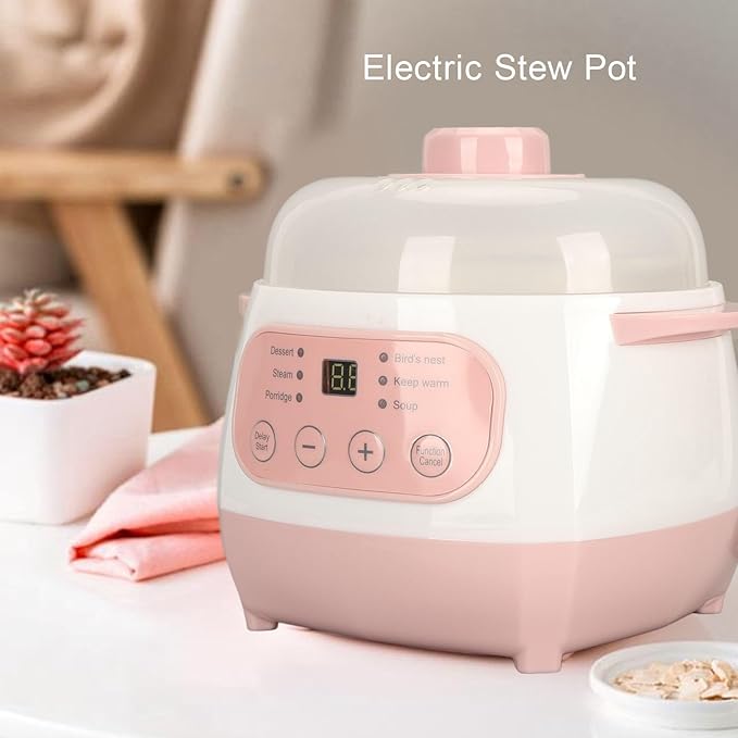 1L Electric Stew Pot 200W Versatile Cooker with Anti Dry Burn Intelligent Reservation Compact Size for Porridge Rice Soup Cooker (US Plug 110V)