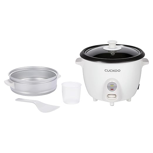 CUCKOO One Touch Rice Cooker 12-Cup Cooked Small Rice Cooker &amp Warmer with Steamer Tray Versatile Grain Cooker Soup Maker Auto Keep Warm 6-Cup Uncooked White (CR-0601C)