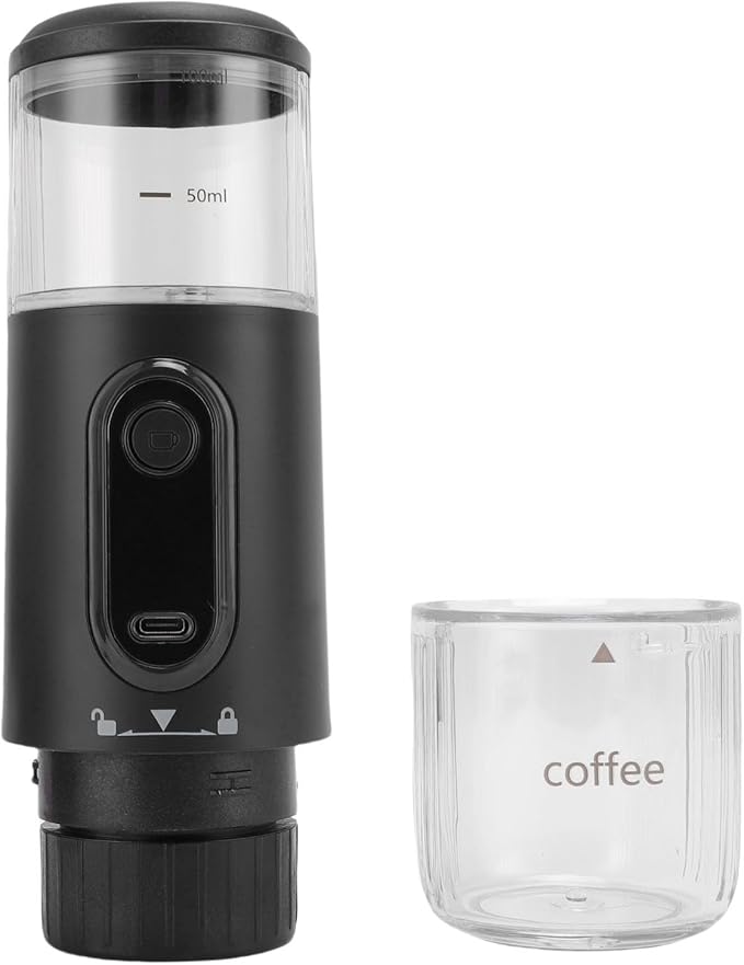 Sanpyl Portable Coffee Maker 100ml Rechargeable Espresso Machine with 2500mAh Battery and Type C Cable Compatible with Capsules &amp Grounds for Travel Camping Hiking Office Use (Black)