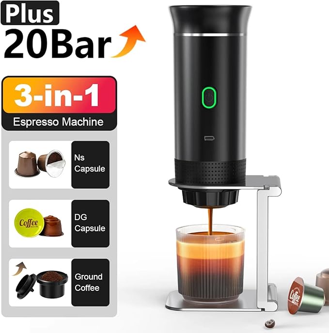 Portable Electric Espresso Coffee MakerSelf-Heating Car Espresso Maker3-in-1 Espresso Makerfor Camping RV Travel Office (black)