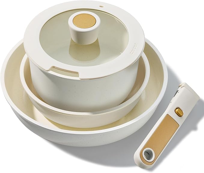 CAROTE 6pcs Pots and Pans Set Non Stick Cookware Sets Kitchen Set Oven/Fridge Safe Space Saving Pots Set Nonstick Cooking Set with Versatile Detachable Handle Induction RV Set