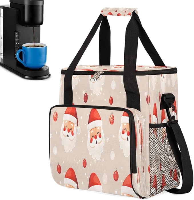 Christmas (686) Coffee Maker Carring Bag Travel Carrying Storage Tote Bag Compatible with Keurig K-Mini or K-Mini Plus Portable Single Serve Coffee Brewer Case with Pockets for K-cup Pods