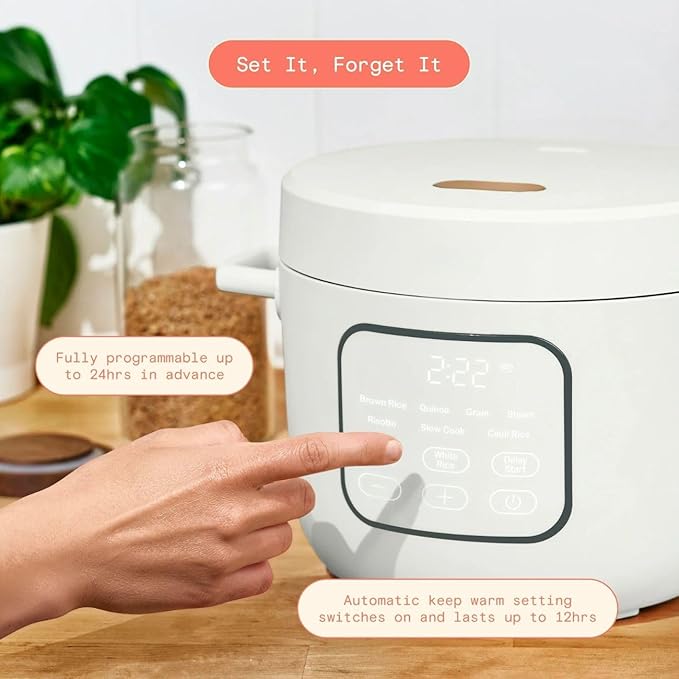 14-Cup Electric Rice &amp Grain Cooker Ceramic Nonstick 8 Presets Slow Cook Steamer Tray (White Icing)