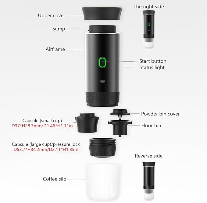Irishom Portable Coffee Machine 3 in 1 Cordless Electric Coffee Maker Work with Capsule and Ground Coffee Cold Brew and Heating Coffee Maker with 150ml Cup