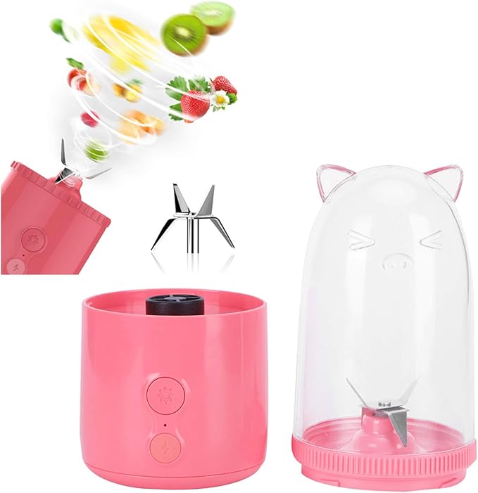 Portable Blender 500ML USB Rechargeable Mixers Fresh Fruit Juicers Bottle Shape Mini Electric Blender Strong Cutting Power with 4 Blades for Home Sport Office Campin (Pink)