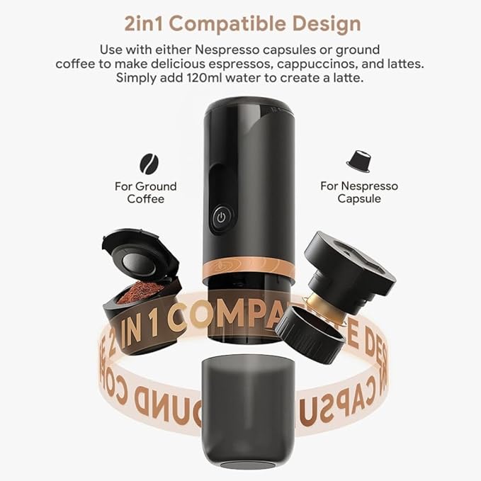 Travel Coffee Maker Portable - Single Serve for On-the-Go Espresso Compatible with Nespresso Capsules &amp Ground Coffee Machine Single Cup Coffee Makers Cafeteras Electricas Modernas