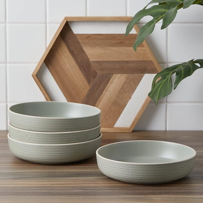 Stone Lain Lauren Stoneware Rustic Plates and Bowls Set Dinnerware Service for 8 Speckled Green Dishwasher &amp Microwave Safe 32-Piece