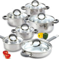 Kitchen Cookware Sets 12 Piece Basic Stainless Steel Pots and PansSilver HandleOne-Grey Silicone Handle-One