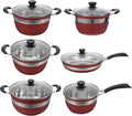 PRETYZOOM 12pcs Stainless Steel Cookware Set with Glass Lids - Induction Kitchen Pots And Pans - Including Fry Pans Saucepans Dutch Oven - Kitchen Essential Cooking Kit