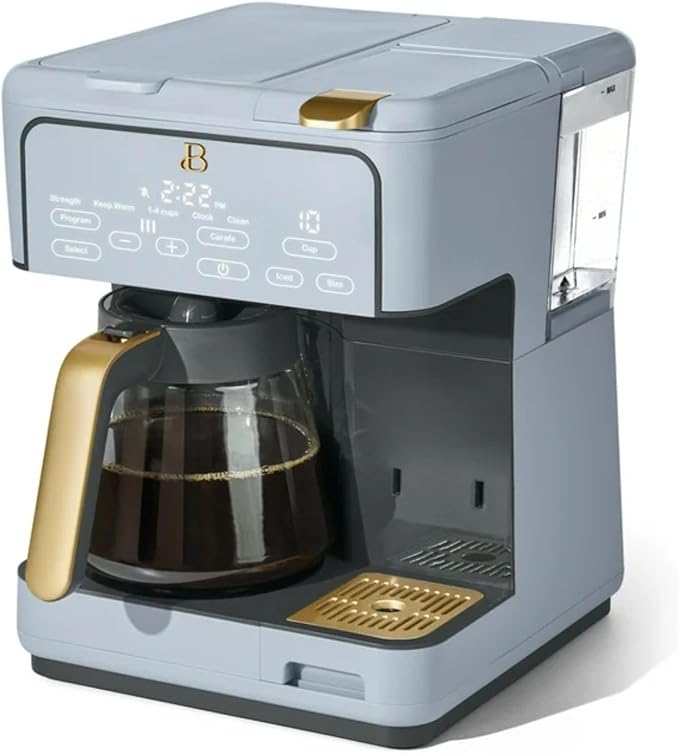 Multi-Brew Coffee Maker 12-Cup Carafe + Single-Serve Pods or Grounds Over Ice Touch Display by Drew Barrymoree. (Cornflower Blue)