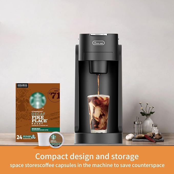 Mini Coffee MakerKCUP Capsule Coffee Maker Mini - 3s Heat-up Precise Temp Control 3 Adjustable Drip Tray BPA-Free Tank Espresso/Americano Modes for Home (Black)