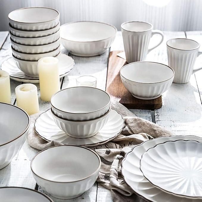 Ceramics Dinner Sets Ceramics Dinner SetsBowl/Dish/SpoonPetal Shape Dinnerware SetNordic Minimalist Style Porcelain Combination SetWhite