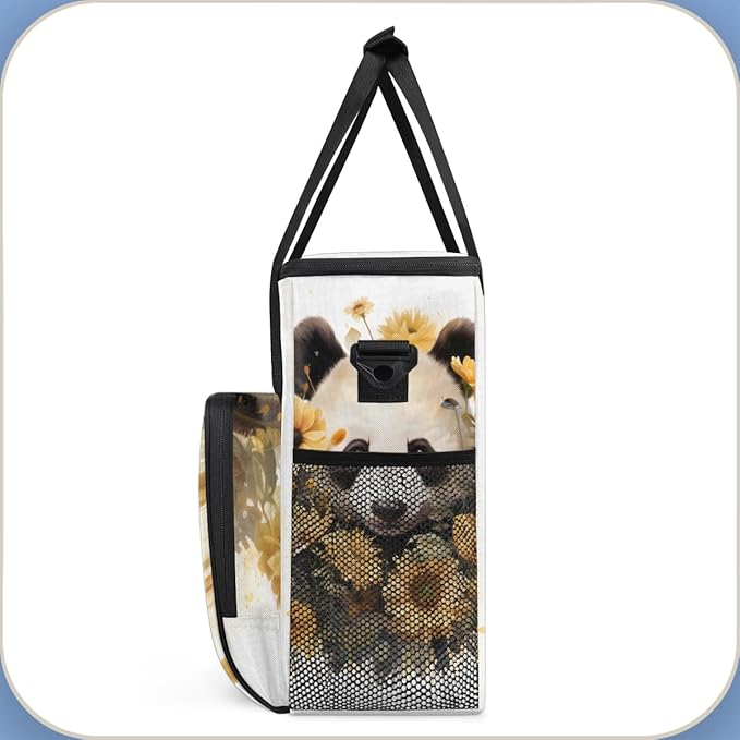Cute Panda Coffee Maker Carrying Bag Sunflower Garland Travel Storage Bag Compatible with K-Mini or K-Mini Plus Single Serve Coffee Brewer Carrying Case with Multiple Pockets &amp Shoulder Strap