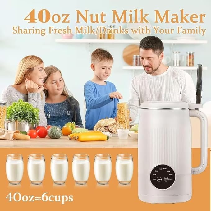 Nut Milk Juice Maker Machine 40oz Homemade Soy Almond Oat Coconut Plant Based and Non Dairy Beverages 8 in 1 Automatic Soybean Machine With Delay Start/Keep Warm/Boil Water