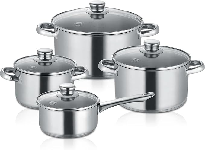 Berndes New Roma 4-Piece Saucepan Set Stainless Steel Suitable for Induction Cookers Pots with Lid