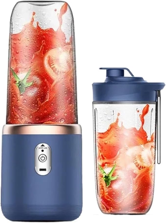 Portable Juicer Blender 400ml Electric Fruit Juicer USB Charging Lemon Orange Fruit Juicing Cup Smoothie Blender Machine 2cups(2 blue cups)