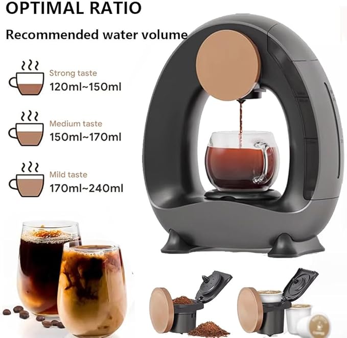 Portable Drip Coffee Maker Single-Serve Coffee Maker 85 °C Constant Temperature 20S Fast Heating Extraction 240ml Removable Water Tank for Office Home Black-Powdered